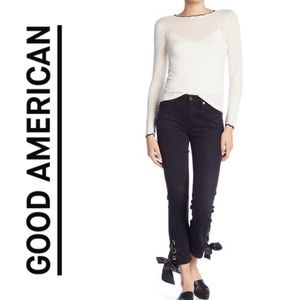 Good American Straight Leg Ankle Lace Up Jean